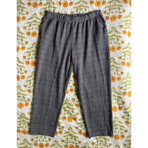 Lands' End Sport Knit High Rise Blue and Cream Pull on Plaid Pants | Size L